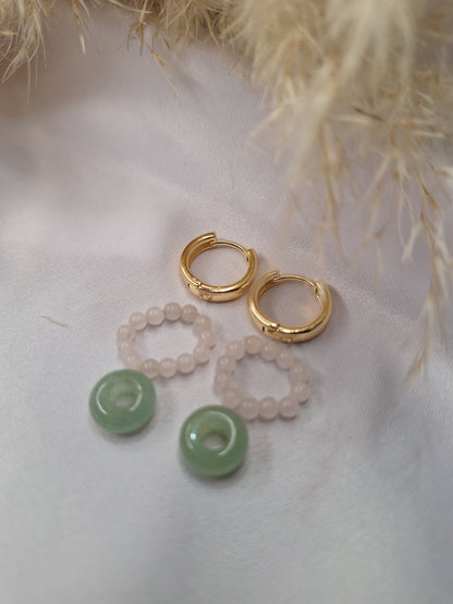 Hoops con piedras naturales, Cuarzo rosa y Venturina verde