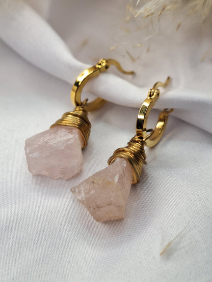 Aretes de piedra natural Cuarzo rosa